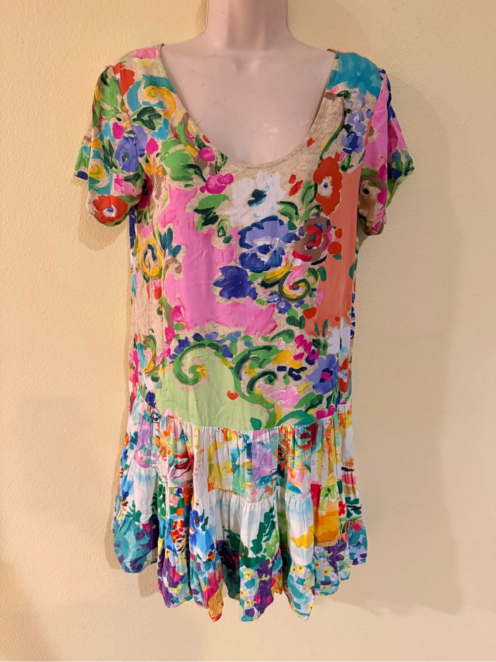 Jams World Multicolor Floral Mini Dress in Pink, Green, Blue size xs